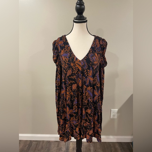 Free People Black and Orange Floral Dress - Picture 1 of 8